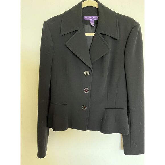 Ralph Lauren Collection Vintage Cropped Women's 10 Navy Peplum Blazer - Picture 1 of 6